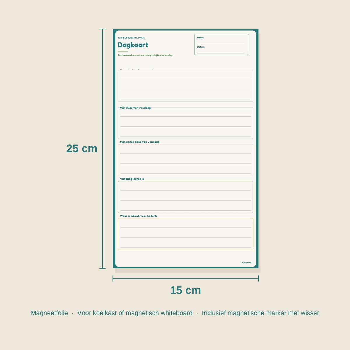 Formaat Dagkaart magneetplanner: 15 x 25 cm, inclusief magnetische marker met wisser