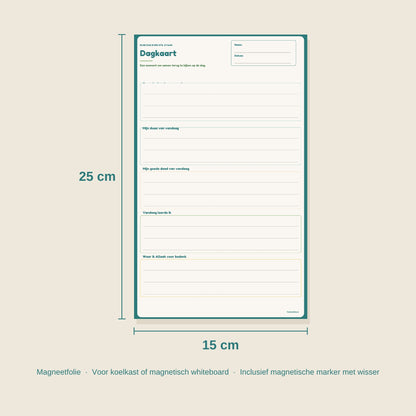 Formaat Dagkaart magneetplanner: 15 x 25 cm, inclusief magnetische marker met wisser