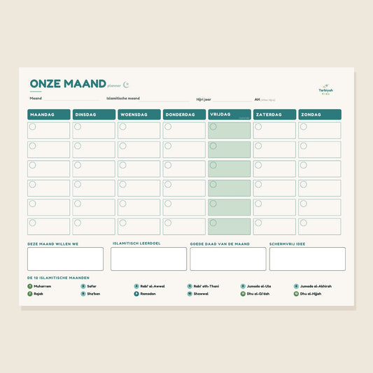 Onze Maand magneetplanner A3, maandplanner met de gewone en de islamitische maand