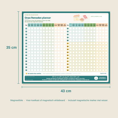 Formaat Ramadan Planner magneetplanner: 43 x 35 cm, inclusief magnetische marker met wisser