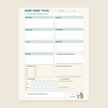 Onze Week Thuis magneetplanner 30 x 40 cm, weekplanner voor het gezin met gebeden, leesmomenten en goede daden